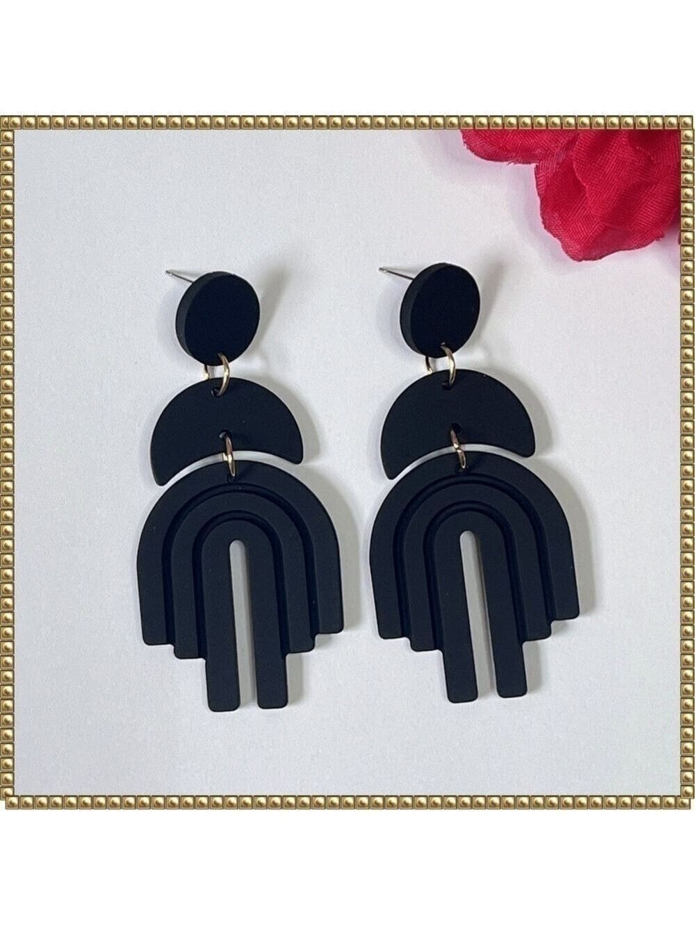 Black Dangle Drop Statement Earrings